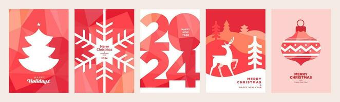 Set of Christmas and New Year 2024 greeting cards. Vector illustration concepts for graphic and web design, social media banner, marketing material.