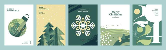 2024 Merry Christmas and Happy New Year greeting cards templates. Vector illustrations for background, greeting card, party invitation card, website banner, social media banner, marketing material.