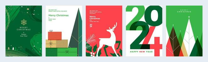 Merry Christmas and Happy New Year 2024 greeting cards. Vector illustration concepts for background, greeting card, party invitation card, website banner, social media banner, marketing material.