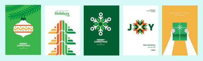 Merry Christmas and Happy New Year greeting card template. Vector illustrations for background, greeting card, party invitation card, website banner, social media banner, marketing material.