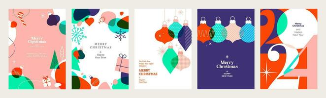 Set of Christmas and New Year 2024 greeting cards. Vector illustration concepts for graphic and web design, social media banner, marketing material.