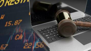 The hammer on notebook and chart Business Background  for law concept 3d rendering photo