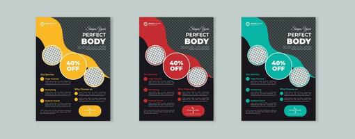 Colorful bundle fitness body building and gym flyer A4 size template vector