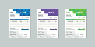 Gradient color Business invoice template. money bills or price invoices and payment agreement design templates vector