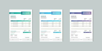 degradado negocio factura modelo. dinero cuentas o precio facturas y pago acuerdo diseño plantillas. vector