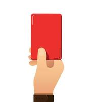 fútbol, árbitros mano con rojo tarjeta vector ilustración