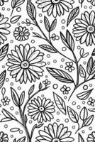 Abstract Black And White Monochromatic Hand-drawn Flowers Texture Pattern Doodle Vector Illustration