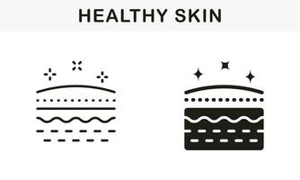 Healthy and Clean Face Skin Line and Silhouette Black Icon Set. Facial Skincare, Hygiene Symbol Collection. Beauty Fresh Human Skin Pictogram. Isolated Vector Illustration.