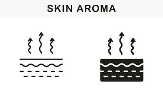 Skin Structure and Arrows Up Moisture, Aroma Symbol Collection. Moisture Evaporation of Skin Line and Silhouette Black Icon Set. Skin Water Loss Pictogram. Isolated Vector Illustration.