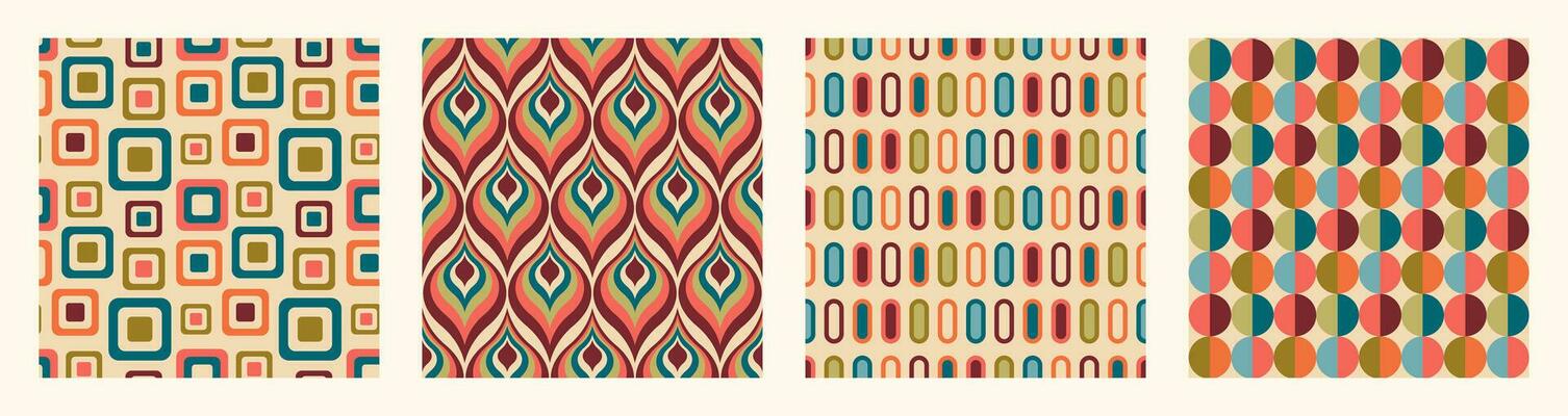 Set of Aesthetic mid century printable seamless pattern with retro design. Decorative 50s, 60s, 70s style Vintage modern background in minimalist mid century style for fabric, wallpaper or wrapping