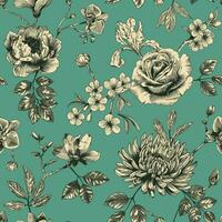 resumen moderno floral sin costura modelo con mano dibujado flor en toile Delaware alegría estilo. retro elegancia repetir impresión. Clásico diseño para tela, fondo de pantalla o envase vector