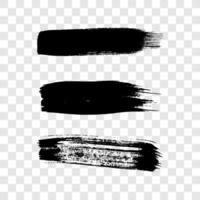 Black grunge brush strokes. Set of three painted ink stripes. Ink spot isolated on background. Vector illustration