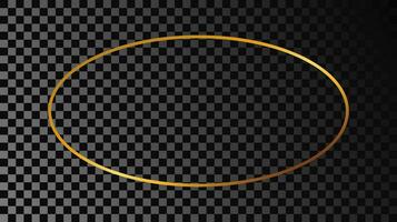 Gold glowing oval shape frame isolated on dark background. Shiny frame with glowing effects. Vector illustration.