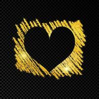 Heart on golden glittering scribble paint on dark background. Background with gold sparkles and glitter effect. Empty space for your text. Vector illustration