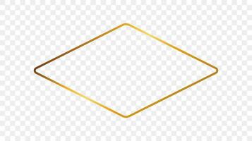 Gold glowing rounded rhombus shape frame isolated on background. Shiny frame with glowing effects. Vector illustration.