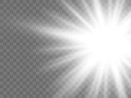 Sunlight on a background. Isolated white rays of light. Vector illustration