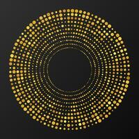 Abstract gold glowing halftone dotted background. Gold glitter pattern in circle form. Circle halftone dots. Vector illustration