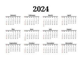 Calendar for 2024 isolated on a white background vector