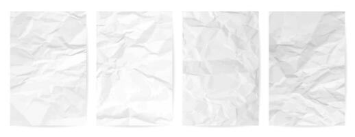 White clean crumpled paper background. Set of four vertical crumpled empty paper templates for posters and banners. Vector illustration