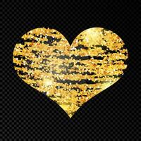 Heart with golden glittering scribble paint on dark background. Background with gold sparkles and glitter effect. Empty space for your text. Vector illustration