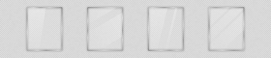Set of four glass plates in vertical frame isolated on background. Vector illustration.