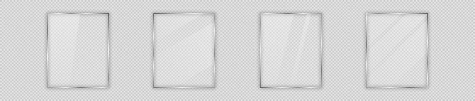 Set of four glass plates in vertical frame isolated on background. Vector illustration.