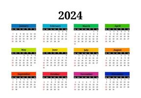 Calendar for 2024 isolated on a white background vector