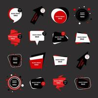 Black friday sale banners. Set of sixteen black friday sale badges and labels. Vector illustration