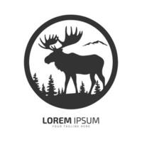 Minimal and abstract logo of moose vector elk icon fur silhouette isolated template design in circle and mountain