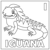 Coloring book for children. Alphabet i for iguana. Vector illustration. Children coloring page with a picture of an iguana for animal recognition and the letter i