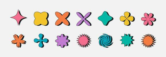 Set of colorful bauhaus shapes with stroke and shadows. Futuristic y2k elements vector