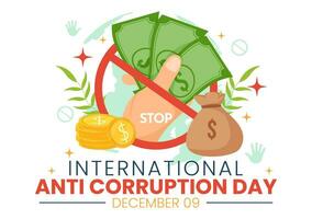 Anti Corruption Day Vector Illustration on 9 December with Stop Give Money and Coin Dollar with a Prohibition Sign in Flat Cartoon Background Design