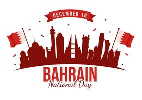 Bahrain National Day or Independence Vector Illustration on 16th of December With Wavy Flag in Flat Patriotic Holiday Cartoon Background Design