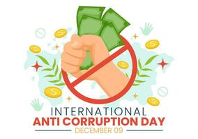 Anti Corruption Day Vector Illustration on 9 December with Stop Give Money and Coin Dollar with a Prohibition Sign in Flat Cartoon Background Design