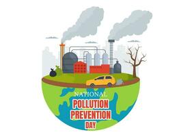 National Pollution Prevention Day Vector Illustration on 2 December for Awareness Campaign Factory, Forest or Vehicle Problems in Cartoon Background