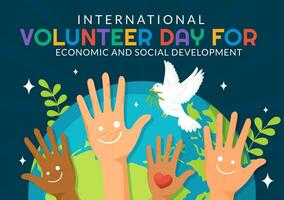 International Volunteer Day for Economic and Social Development Vector Illustration on December 5 with Hands and Pigeons in Flat Cartoon Background