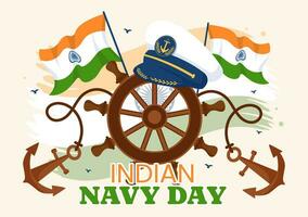 Indian Navy Day Vector Illustration on December 4 with Fighter Ships for People Military Army Saluting Appreciating Soldiers in Background Design