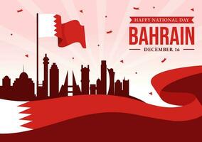 Bahrain National Day or Independence Vector Illustration on 16th of December With Wavy Flag in Flat Patriotic Holiday Cartoon Background Design