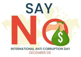 Anti Corruption Day Vector Illustration on 9 December with Stop Give Money and Coin Dollar with a Prohibition Sign in Flat Cartoon Background Design