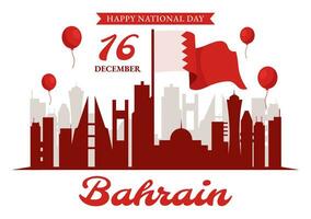 Bahrain National Day or Independence Vector Illustration on 16th of December With Wavy Flag in Flat Patriotic Holiday Cartoon Background Design