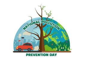 National Pollution Prevention Day Vector Illustration on 2 December for Awareness Campaign Factory, Forest or Vehicle Problems in Cartoon Background