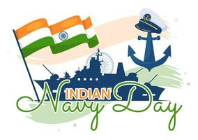 Indian Navy Day Vector Illustration on December 4 with Fighter Ships for People Military Army Saluting Appreciating Soldiers in Background Design