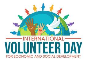 International Volunteer Day for Economic and Social Development Vector Illustration on December 5 with Hands and Pigeons in Flat Cartoon Background