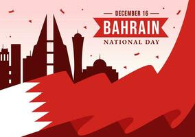 Bahrain National Day or Independence Vector Illustration on 16th of December With Wavy Flag in Flat Patriotic Holiday Cartoon Background Design