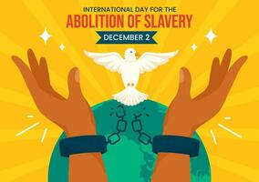 International Day for the Abolition of Slavery Vector Illustration on December 2 with Handcuffs, Chains, Pigeons and Hands in Flat Cartoon Background