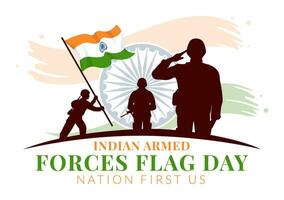 Indian Armed Forces Flag Day Vector Illustration with India and Army Flags in National Holiday Flat Cartoon Background Design