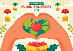 International Human Solidarity Day Vector Illustration on December 20 with Earth, Hands and Love for People Help Person in Flat Cartoon Background