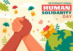 internacional humano solidaridad día vector ilustración en diciembre 20 con tierra, manos y amor para personas ayuda persona en plano dibujos animados antecedentes