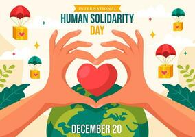 International Human Solidarity Day Vector Illustration on December 20 with Earth, Hands and Love for People Help Person in Flat Cartoon Background