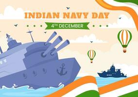 Indian Navy Day Vector Illustration on December 4 with Fighter Ships for People Military Army Saluting Appreciating Soldiers in Background Design